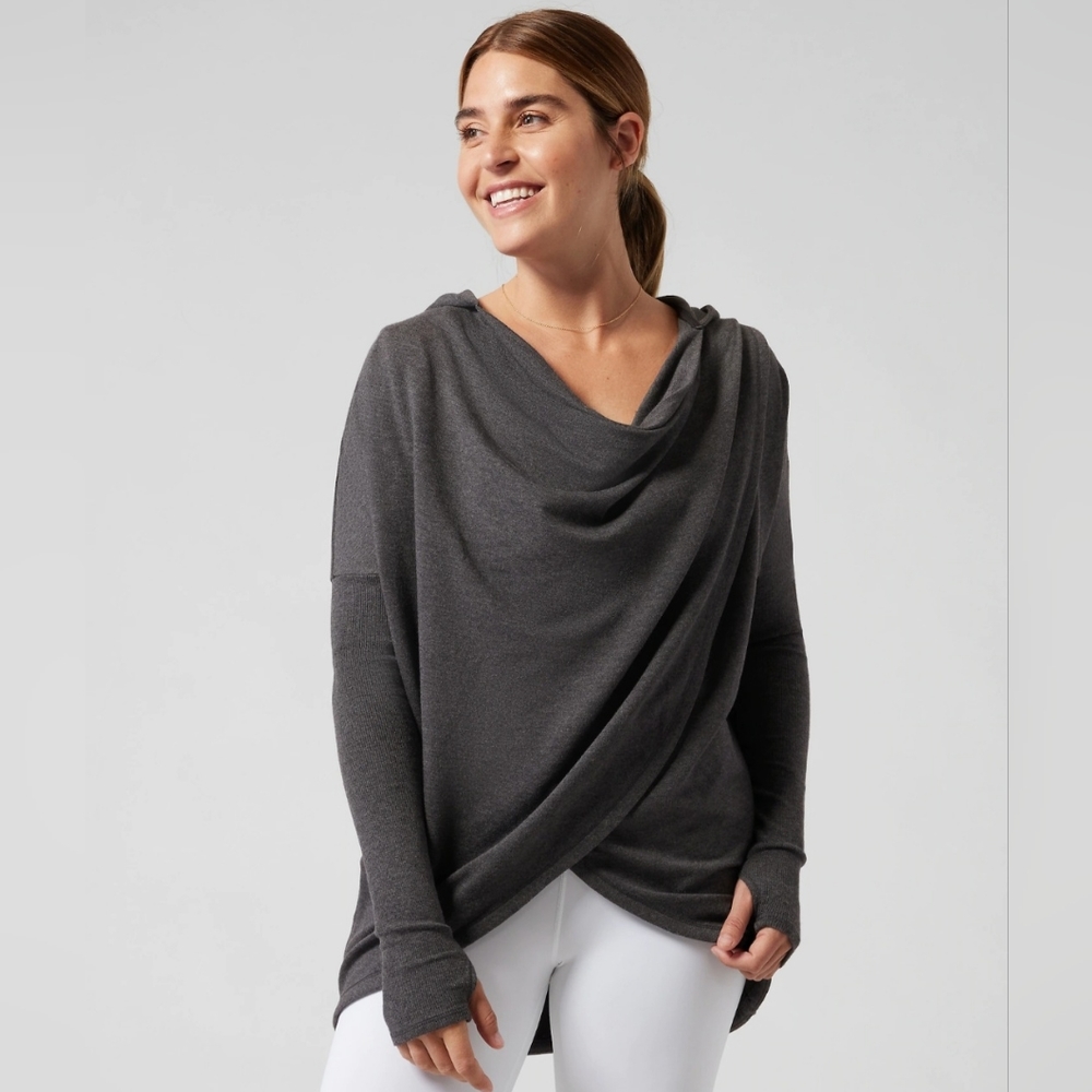 Athleta Purana Wrap Style Open Front Gray Pullover Sweater Women's Size Medium